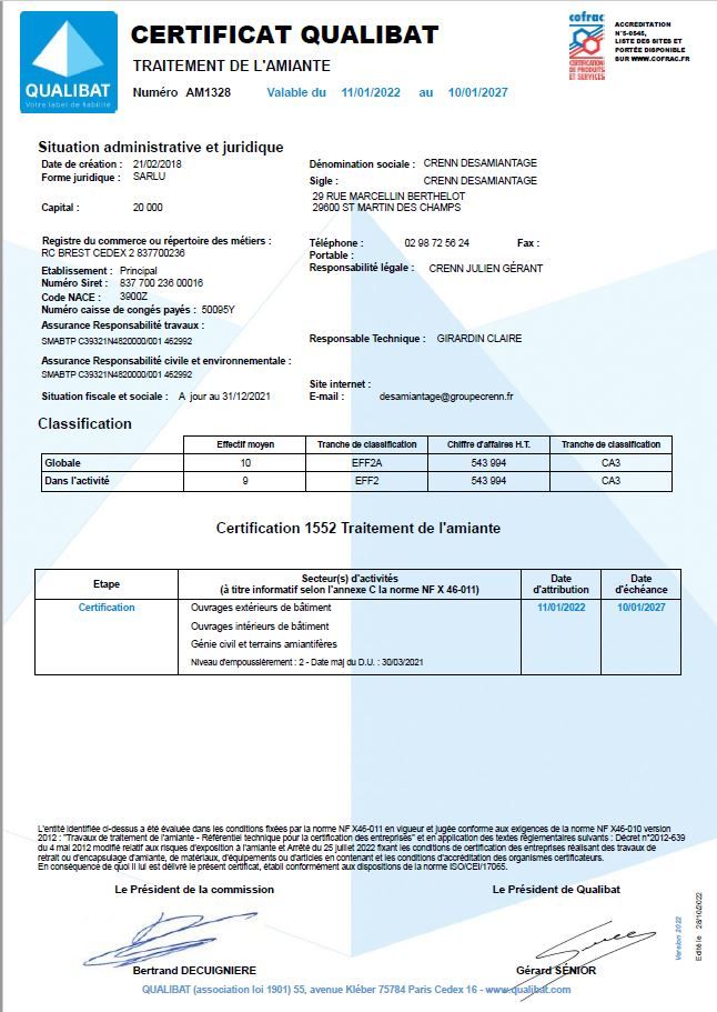 Certificat qualibat 1552